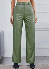 High Waist Straight Leg Slimming Leather Pants