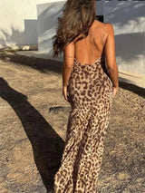 Leopard Tulle Backless Slip Dress