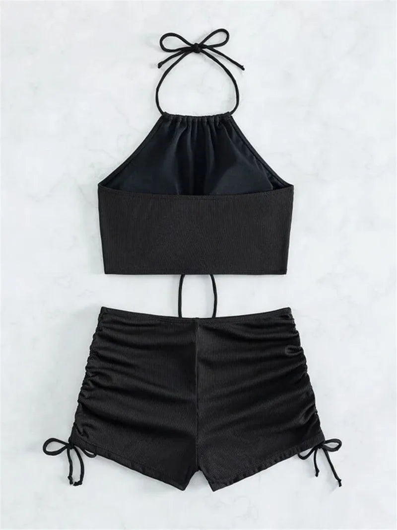 Black Drawstring Swimwear Bikini Set