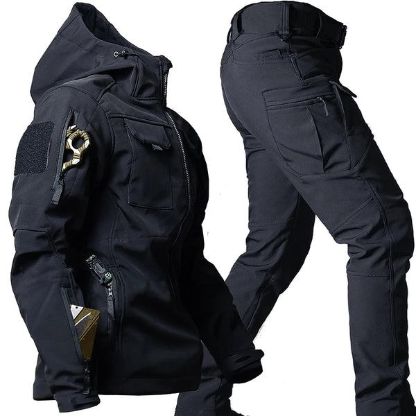 Men's Waterproof Hooded Jackets + Multi-pocket Cargo Pants 2-Piece Suit