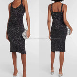 V-Neck Strapless Sequined Midi Dress