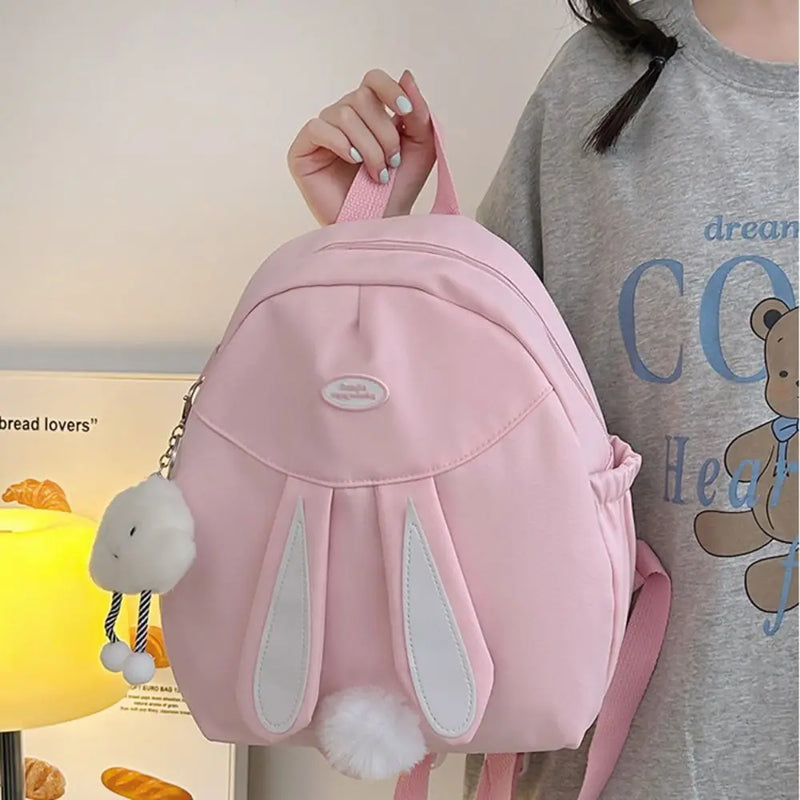 Durable Canvas Backpack with Cute Rabbit Ear Design