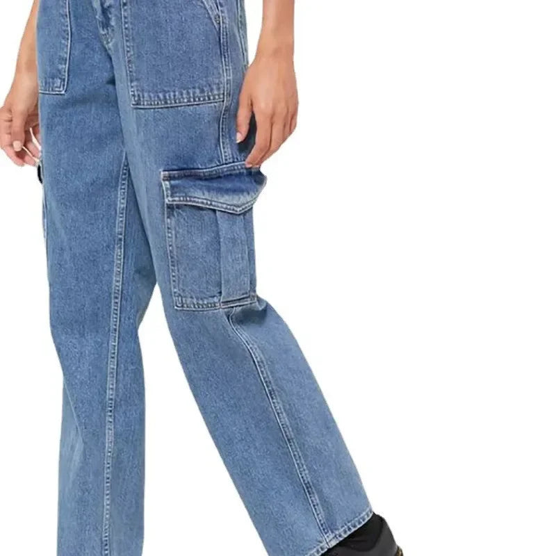 Multi-pocket Wide-leg Denim Trousers