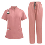 Stand-Up Collar Zipper Pocket Scrub Set