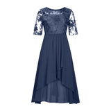 Elegant Lace Chiffon Flowing Dress - Half Sleeve Lace Chiffon Dress