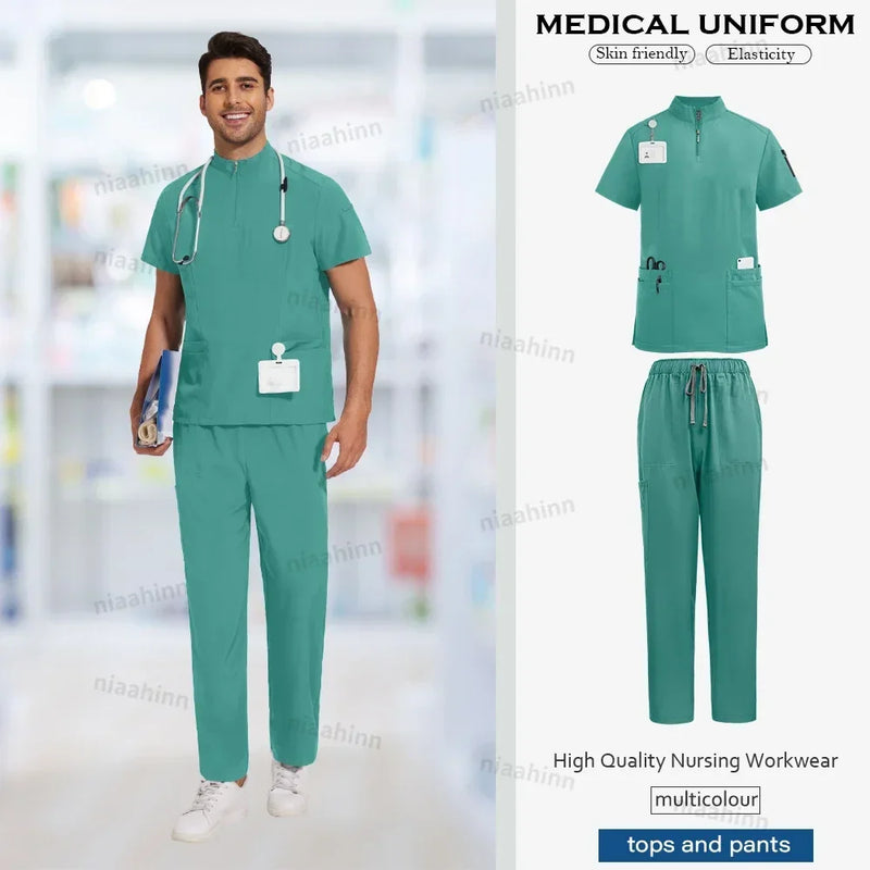 Men's High Quality Hospital Nurse Scrubs Sets - Slim Fit Medical Scrubs