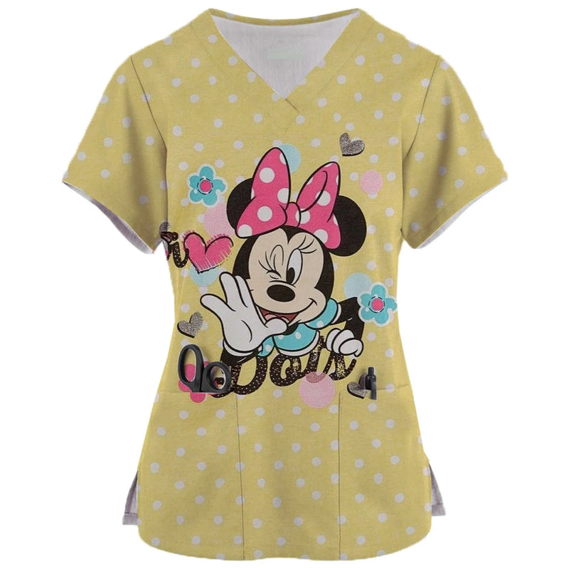 Disney Mickey or Stitch Print Medical Scrub Tops