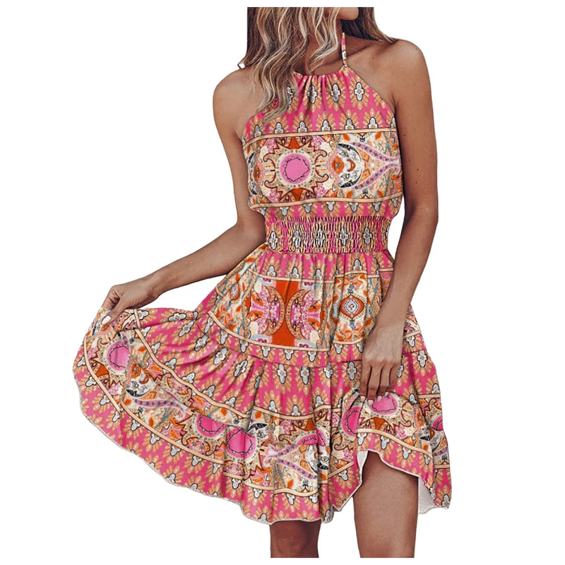 Halter Bohemian Floral Dress