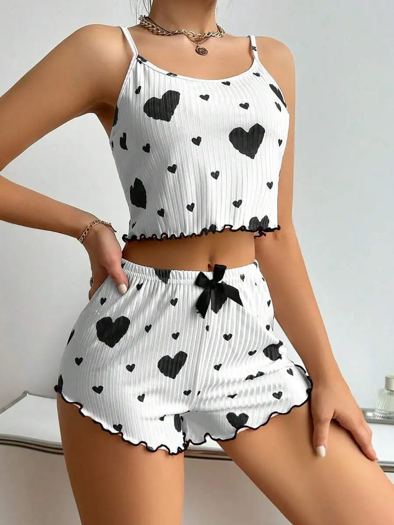 Hearts Shorts Casual Homewear Pajamas