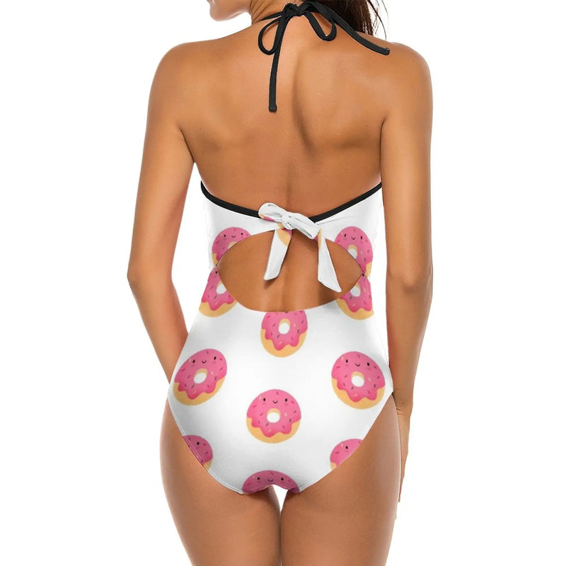 Happy Donut Black Mesh Swimsuit - One Piece Backless Swimwear