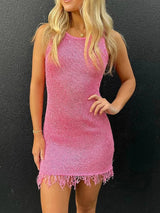 Pink Sleeveless Round Neck Beach Cover Dress