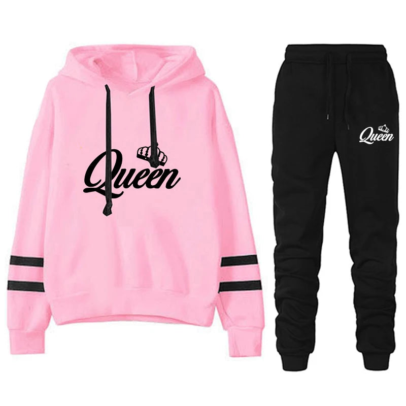 Queen Casual Tracksuit Hoodie + Sweatpants Set