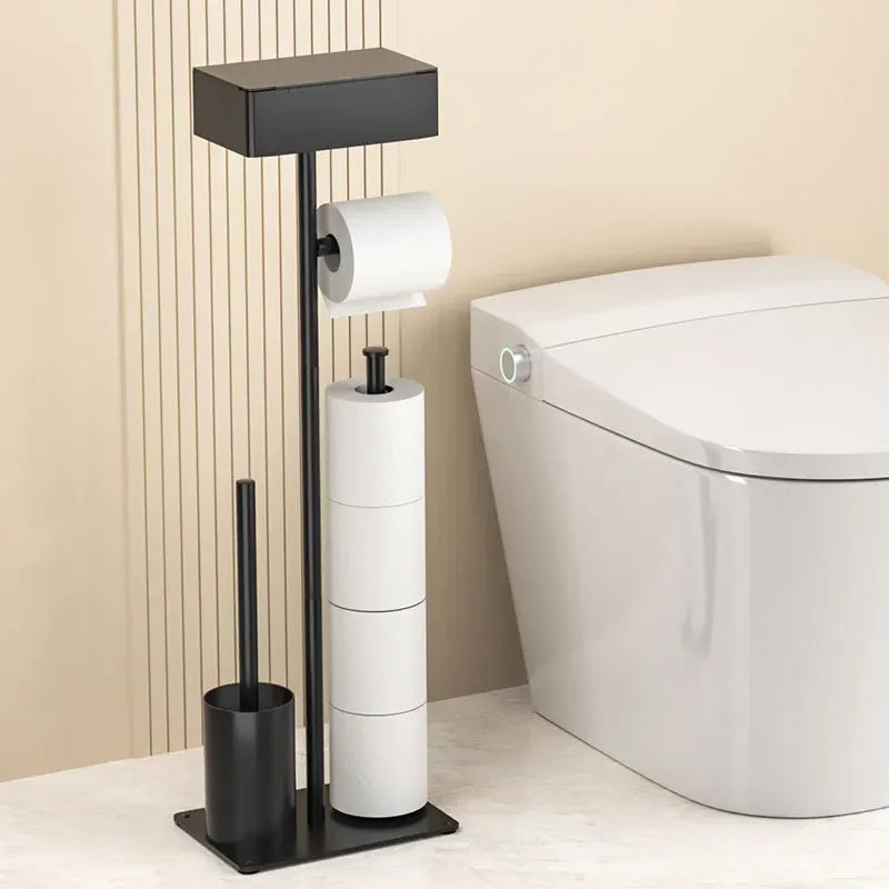 Free Standing Toilet Tissue Holder with Cleaning Brush and Top Shelf Storage