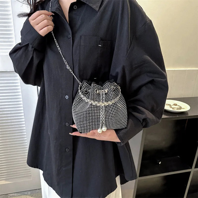 Luxury Shiny Diamond Drawstring Evening Vintage Clutch Purse