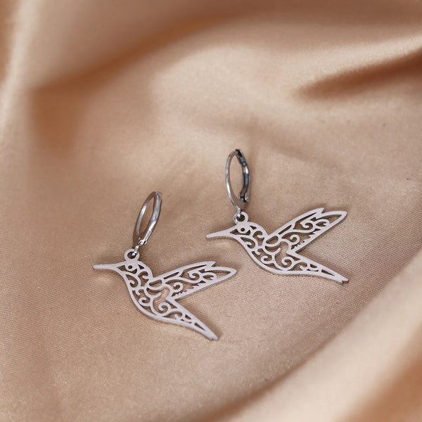 Hummingbird Drop Earrings for Women - Flying Bird Stainless Steel Earrings