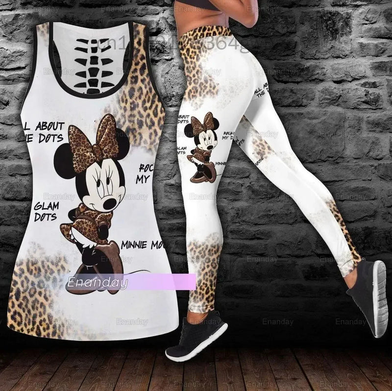 Disney Minnie Mickey Hollow Vest + Leggings Yoga Suit