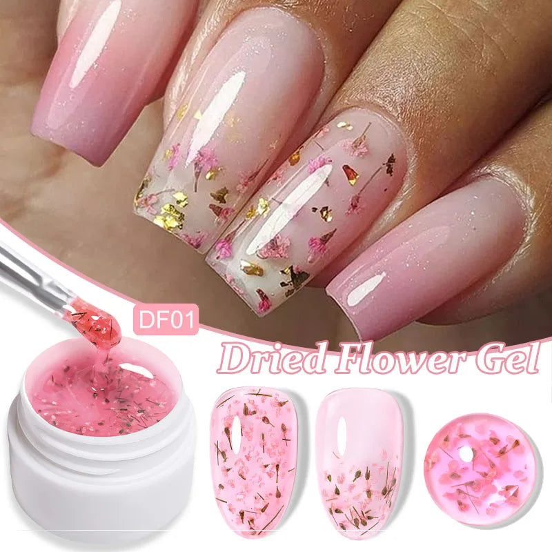 LILYCUTE 8ml Pink Dried Flower Gel Nail Polish – Natural Flower Fairy Nail Art Gel, Soak Off – UV/LED Varnish for Nails DIY