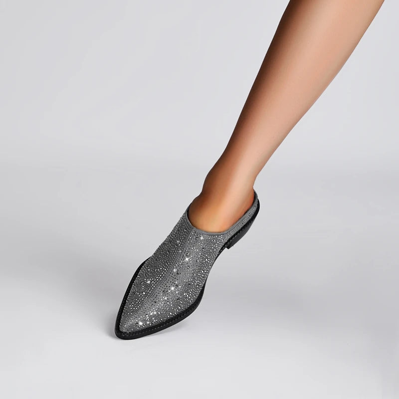 Diamond Pointed Middle Heel Large Baotou Muller Slippers