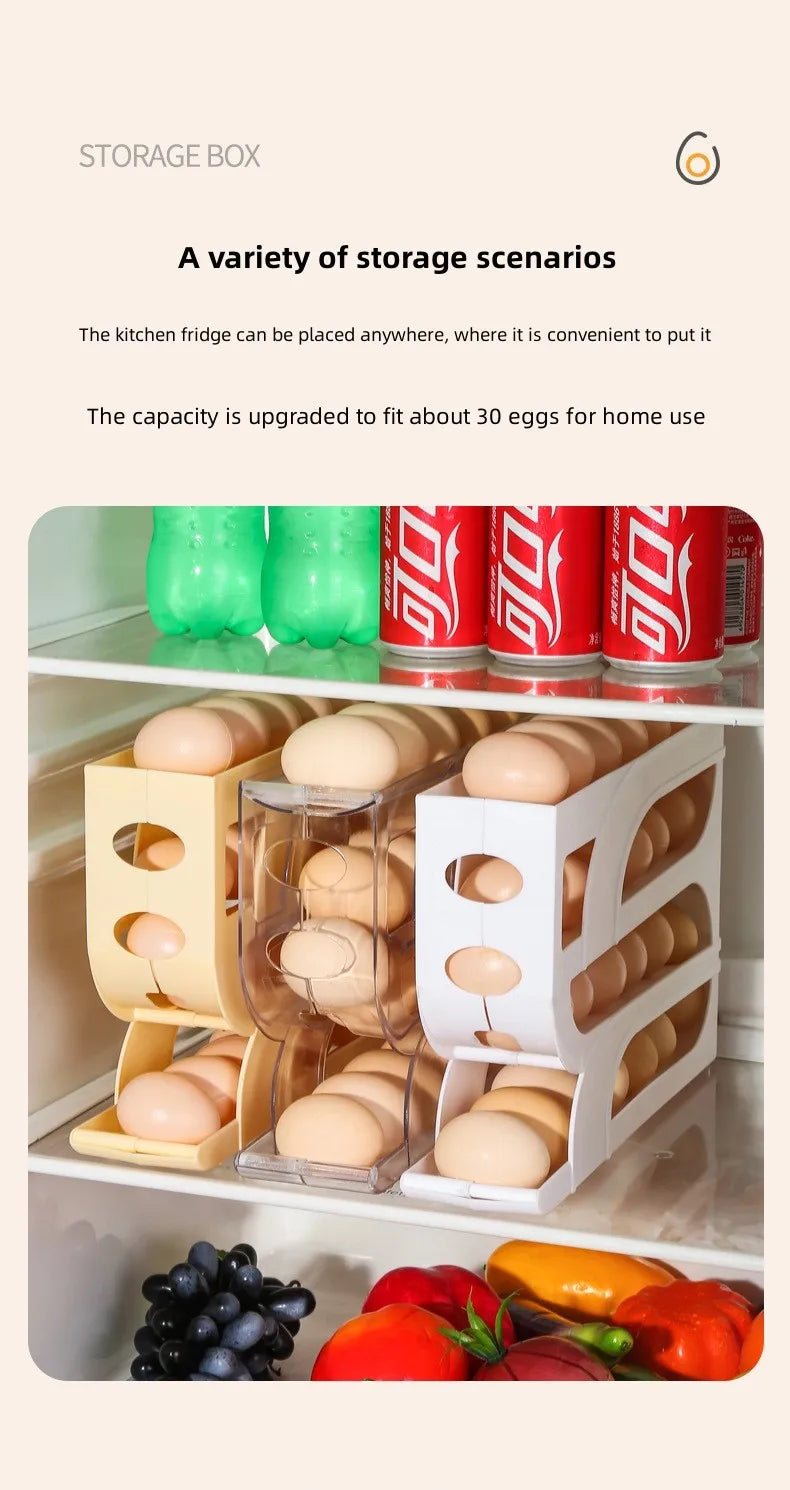 4-Tier Automatic Rolling Egg Holder for Fridge