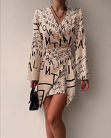 Vintage Long Sleeve Printed Slim Mini Dress