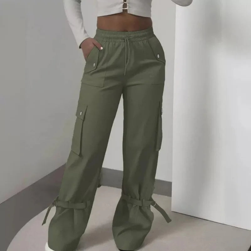 Women's Solid Color Casual Multi-Pocket Cargo Pants