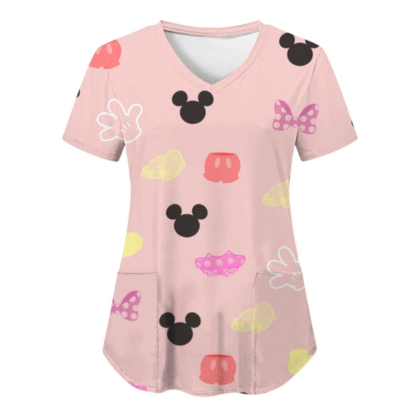 Minnie Mouse Mickey Mouse Scrub Tops – V-Neck Disney Scrub Tops