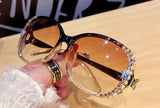 Bling Rhinestone Vintage Gradient Lens Sunglasses UV400