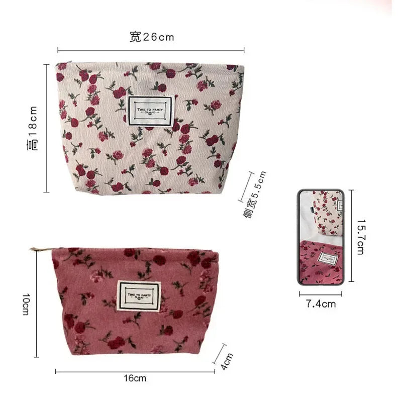 Corduroy Flower Cosmetic Bags