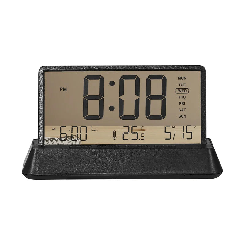 Digital Alarm Clock - Transparent Electronic Desk Clock with Date, Temp, and Large Display Screen