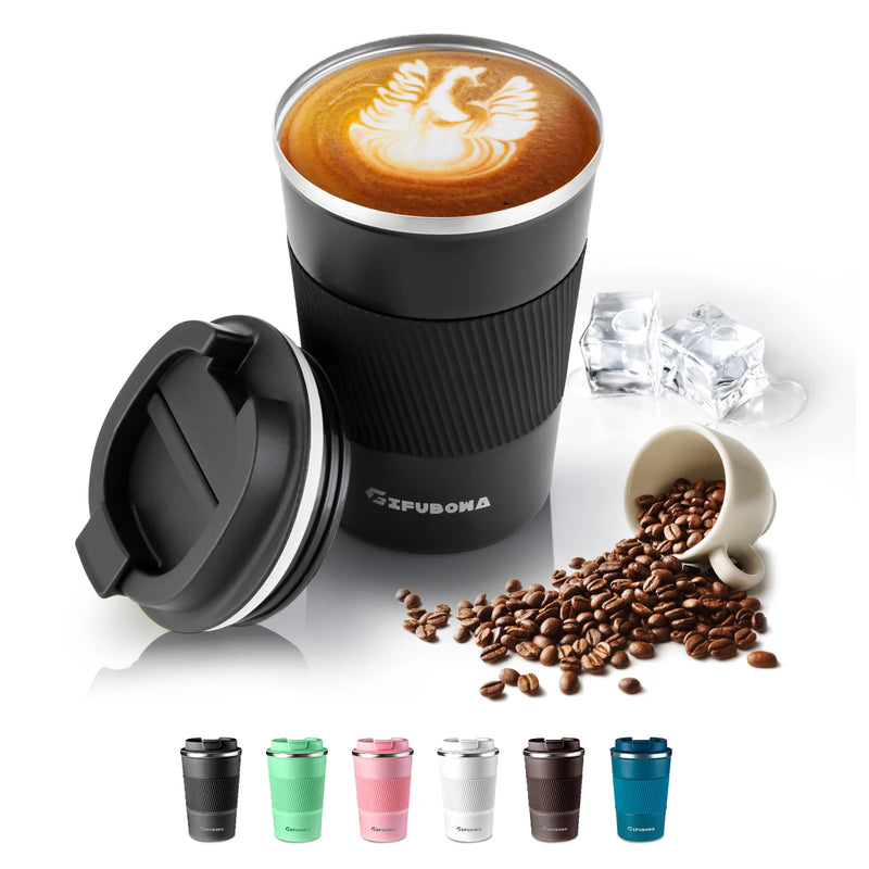 Coffee Thermos Mug 380ml Stainless Steel Leak-Proof Lid Non-Slip Car Vacuum Flask Cold Drink Travel Thermal Cup Hot Water Bottle