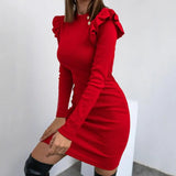 Slim Fit Knitted Ruffle Dress