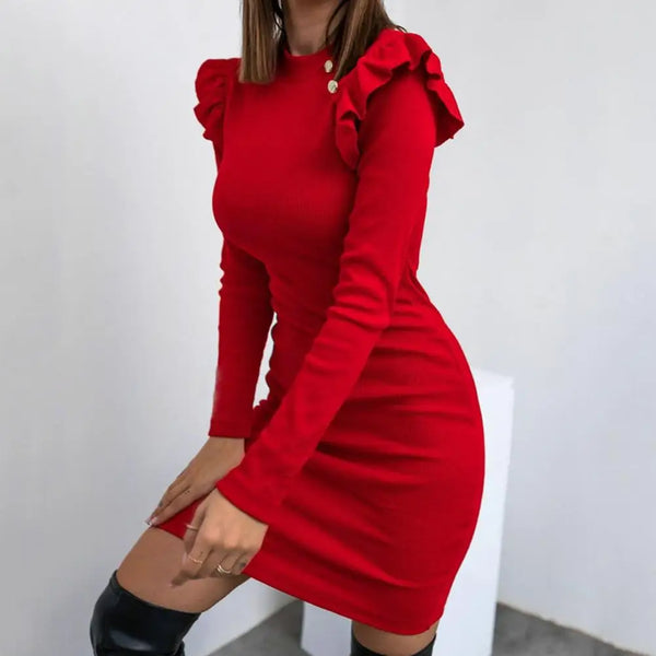 Slim Fit Knitted Ruffle Dress