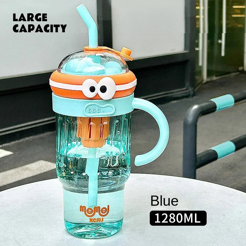 1280ml Large Capacity Outdoor Plastic Ice Kettle Water Bottle with Straw