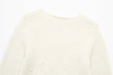 Vintage Knitted Pearl Women's Long Sleeve O Neck Thick Sweater + High Waist Knit Mini Skirt Set