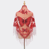 Butterfly Lace Scarf Triangle Tassel Shawl