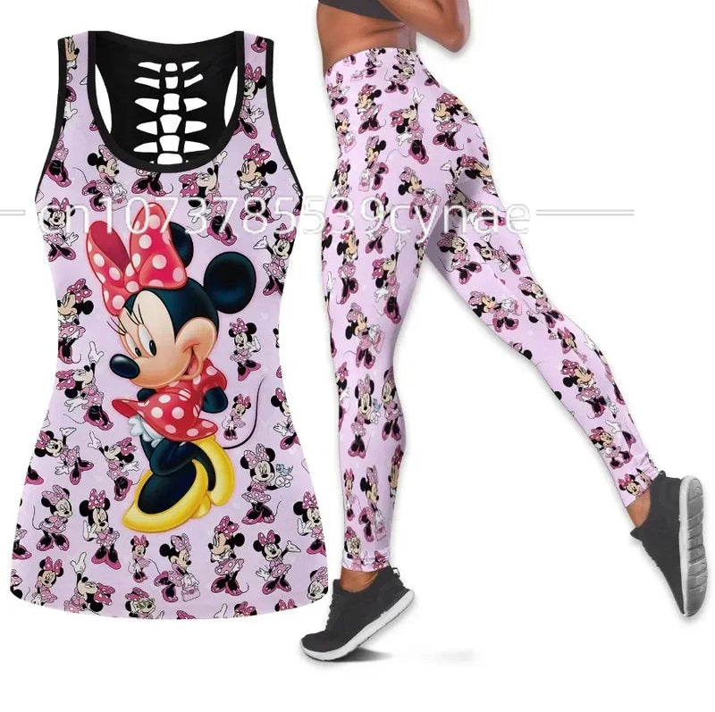 Disney Mickey Minnie Hollow Vest + Leggings Yoga Suit