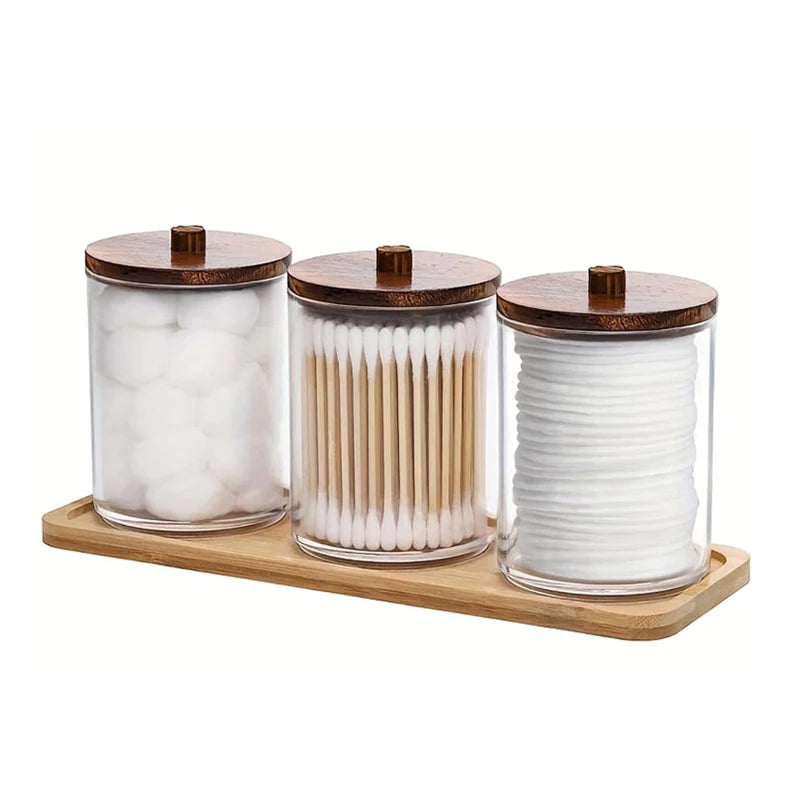 Multi-purpose Transparent Cosmetic Storage Box with Wooden Lid