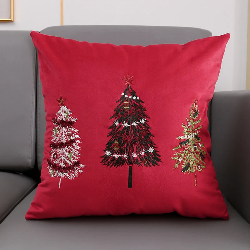 Embroidered Snowflake Christmas Tree Pillow Case