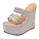 Women's Braided Hemp Rope Beach Platform Sandals with Sequin Design