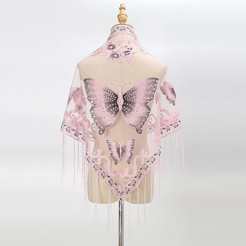 Butterfly Lace Scarf Triangle Tassel Shawl