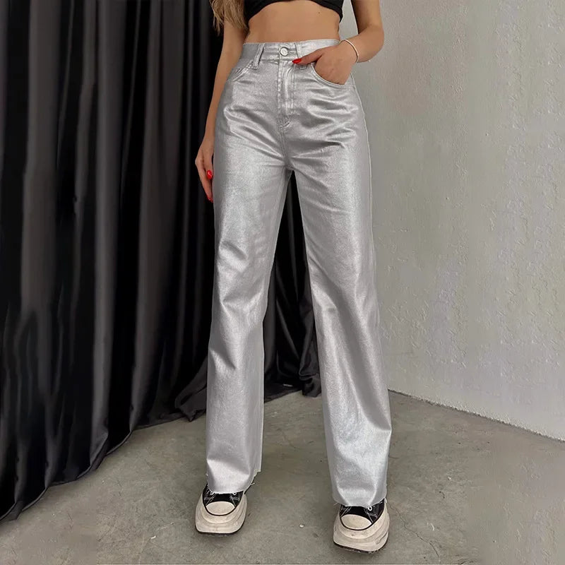 Metallic Color Women's Straight Leg Pants