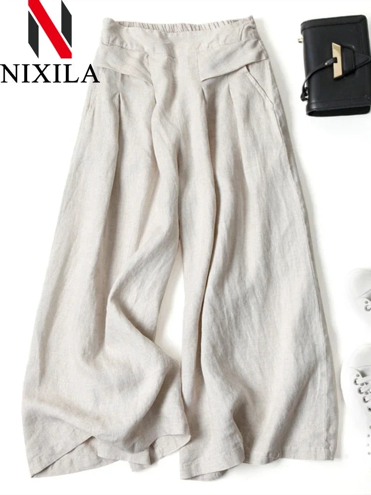 Cotton Linen Wide-Leg Pants