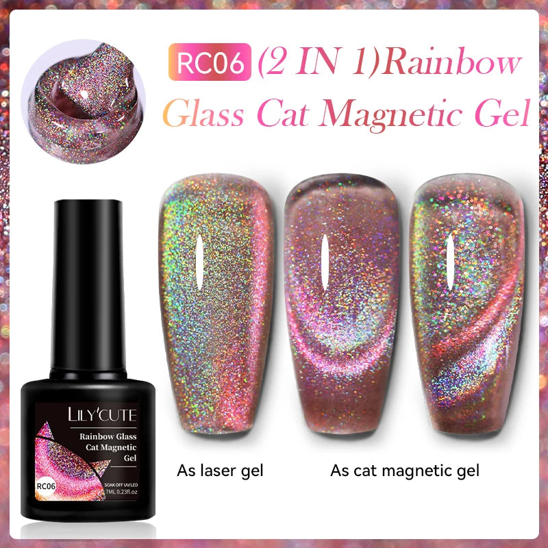 3 IN 1 Platinum Rose Gold Magnetic Gel Nail Polish - Moonlight Magnetic Gel Varnish with Glitter