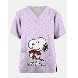 Snoopy Cartoon Print Scrub Tops