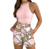 Round Neck Sleeveless Fashion Shorts with Belt Sets