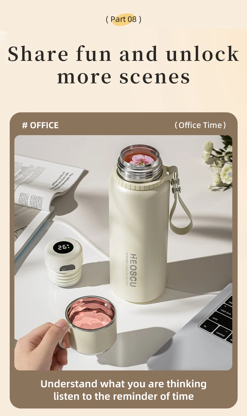 Stainless Steel Thermal Bottle with Tea Filter - Temperature Display