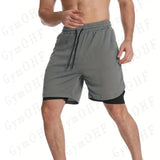 Men's Fitness Training T-shirt Sports 2-in-1 Double Layer Shorts Set