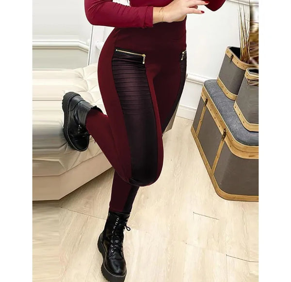 High-Waisted, Elegant Leather Casual Trousers