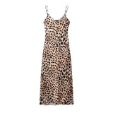 Elegant Sleeveless Leopard Slip Long Dress