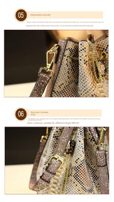 One-Shoulder Drawstring Leather Snake Pattern Bag